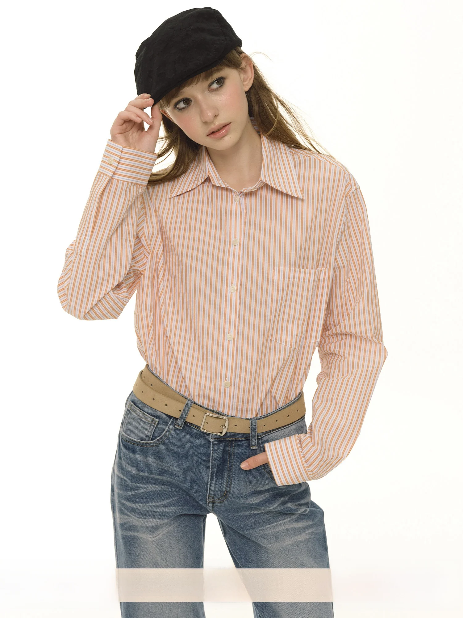 

UNRETRO Vintage Loose oulder Long Sve Striped irt Women's Casual Inner Wear irt Spring Autumn Small Size Teenagers