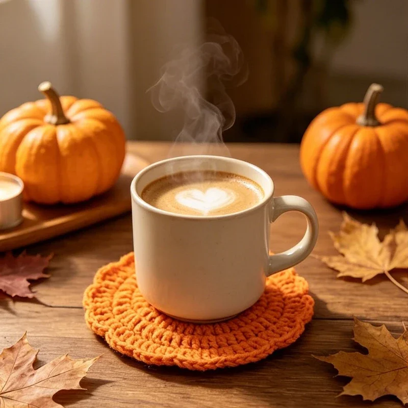2/3pcs Crochet Pumpkin Coasters, Handmade Knit Cup Coaster for Fall Halloween Thanksgiving Table Decor