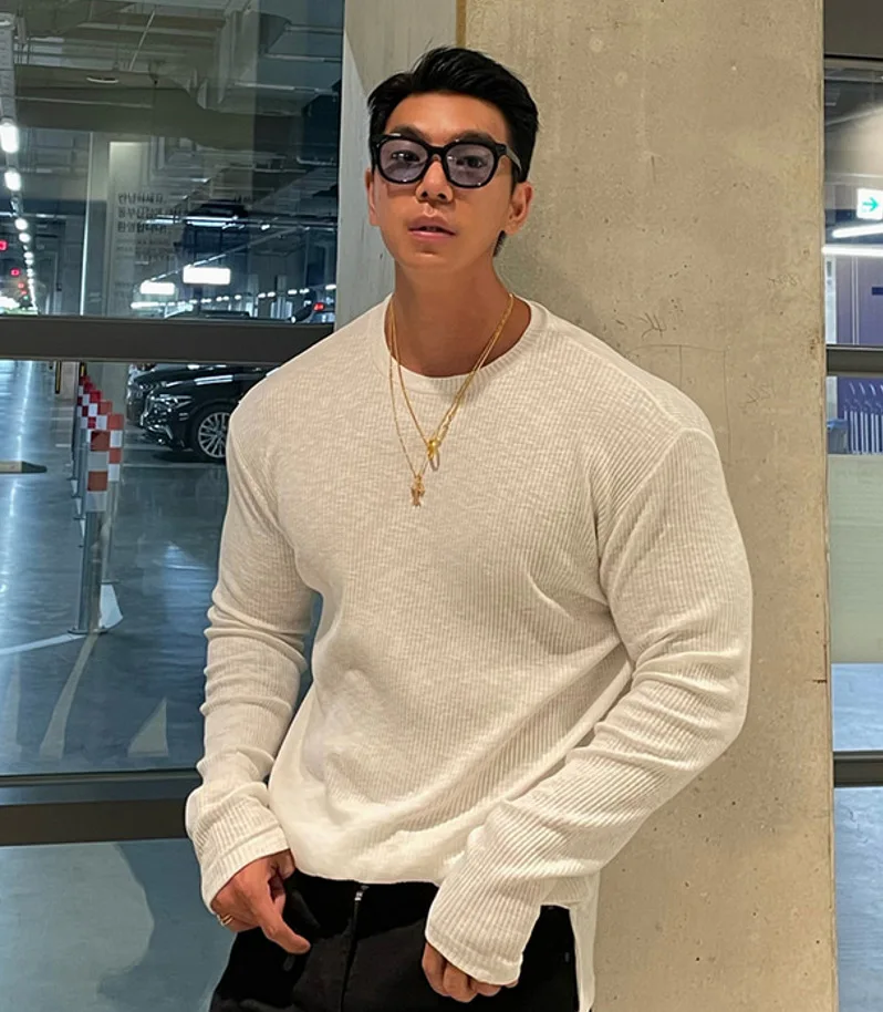 Loose Long-sleeved T-shirt For Men Sports Fashion Brand Elastic Spring And Autumn Trend Texture T-shirt For Men