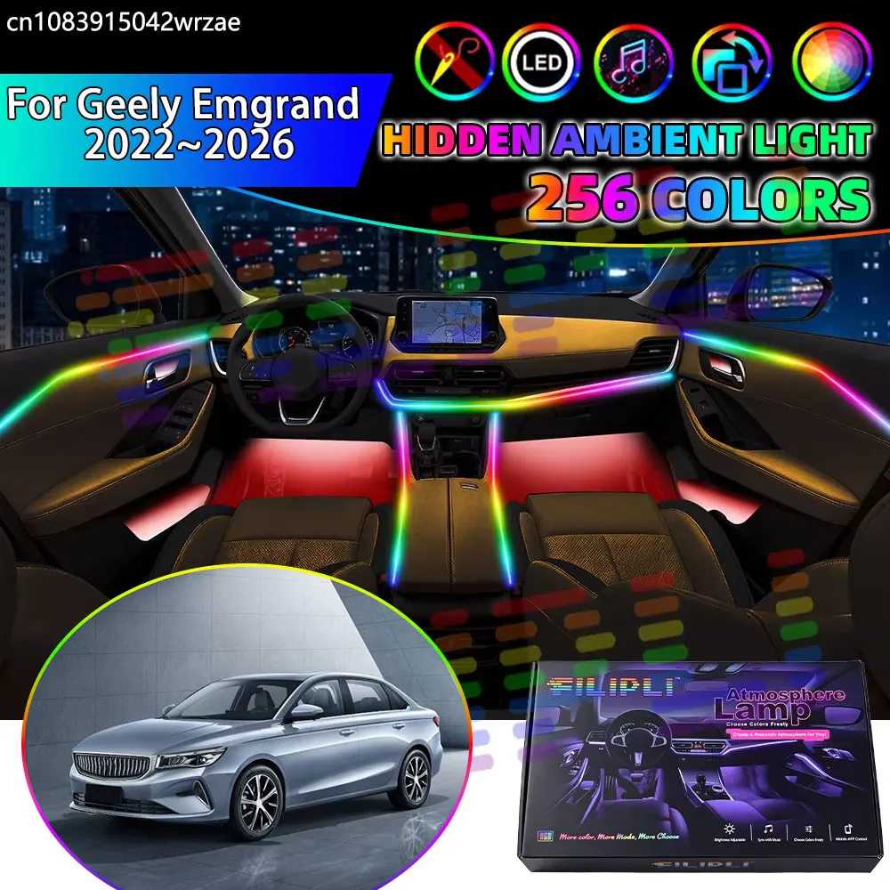 For Geely Emgrand 2022~2026 MK4 Proton S70 RGB Car Interior Ambient Lights Strips Breathing Lighting Kit App Control LED strips