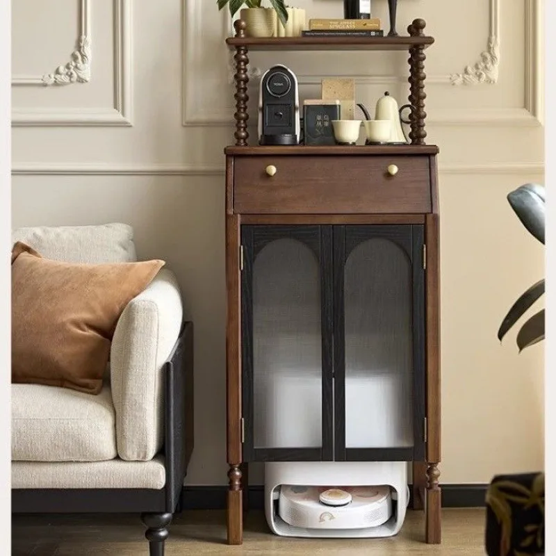 Retro solid wood sweeping robot Narwal stone sweeping and dragging shelter cabinet storagecabinet living room storage display c