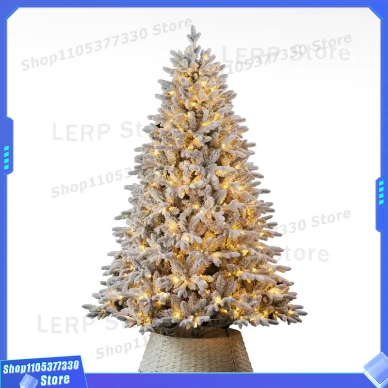 Luxury Flocked Artificial Christmas Tree with Built-in Two Color Lights Encrypted PE Mixed Branches Eco Friendly Home