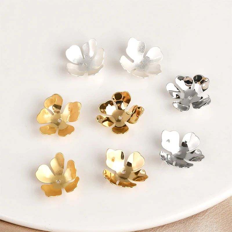 6pcs copper clad 14K gold five petal flower petal piece Beaded DIY hand made jewelry accessories materials