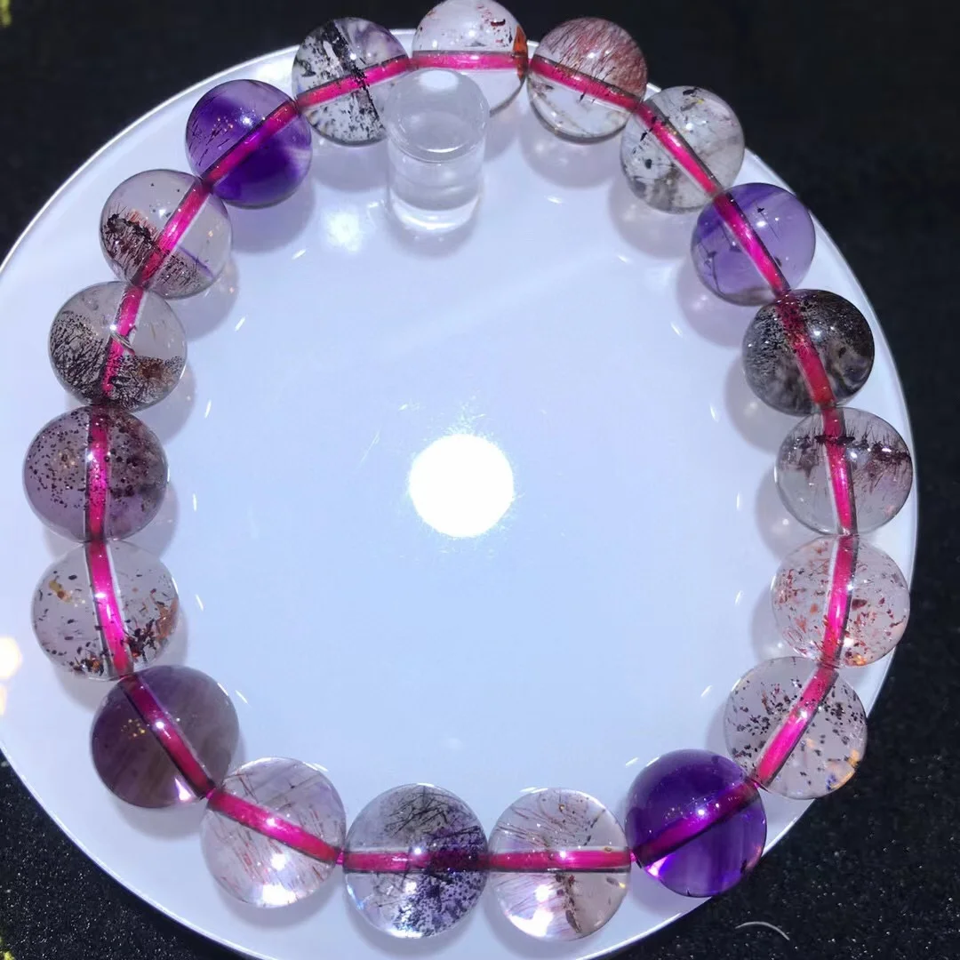 

10 мм натуральный супер 7 мелодийный браслет ювелирные изделия для женщин леди красота подарок камень бразильский целебный кристалл круглые бусины нити AAAAA