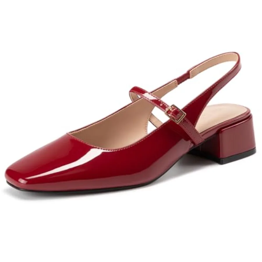 

Women's Closed Square Toe Mary Jane Heels Low Chunky Heel Slingback Dress Pumps Shoes for Work Wedding Party