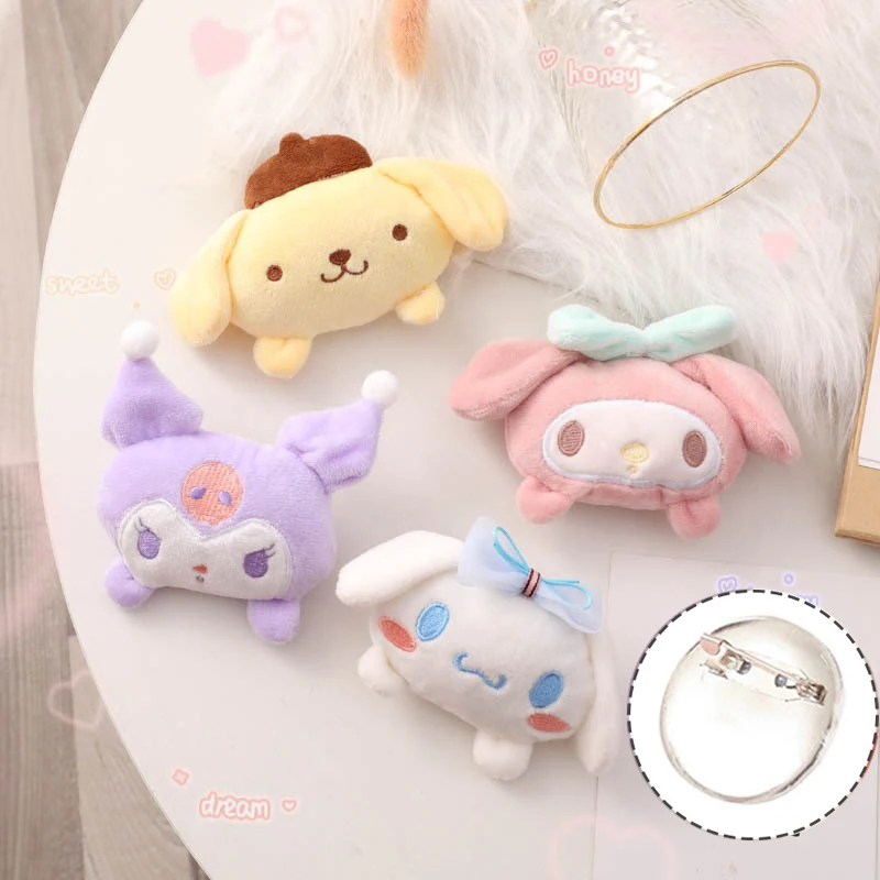 Cute Sanrio Anime Kuromi Doll Plush Brooch Cute Shape Soft Badge Accessories Cartoon Bag Pin Backpacks Pendant Decoration Gifts