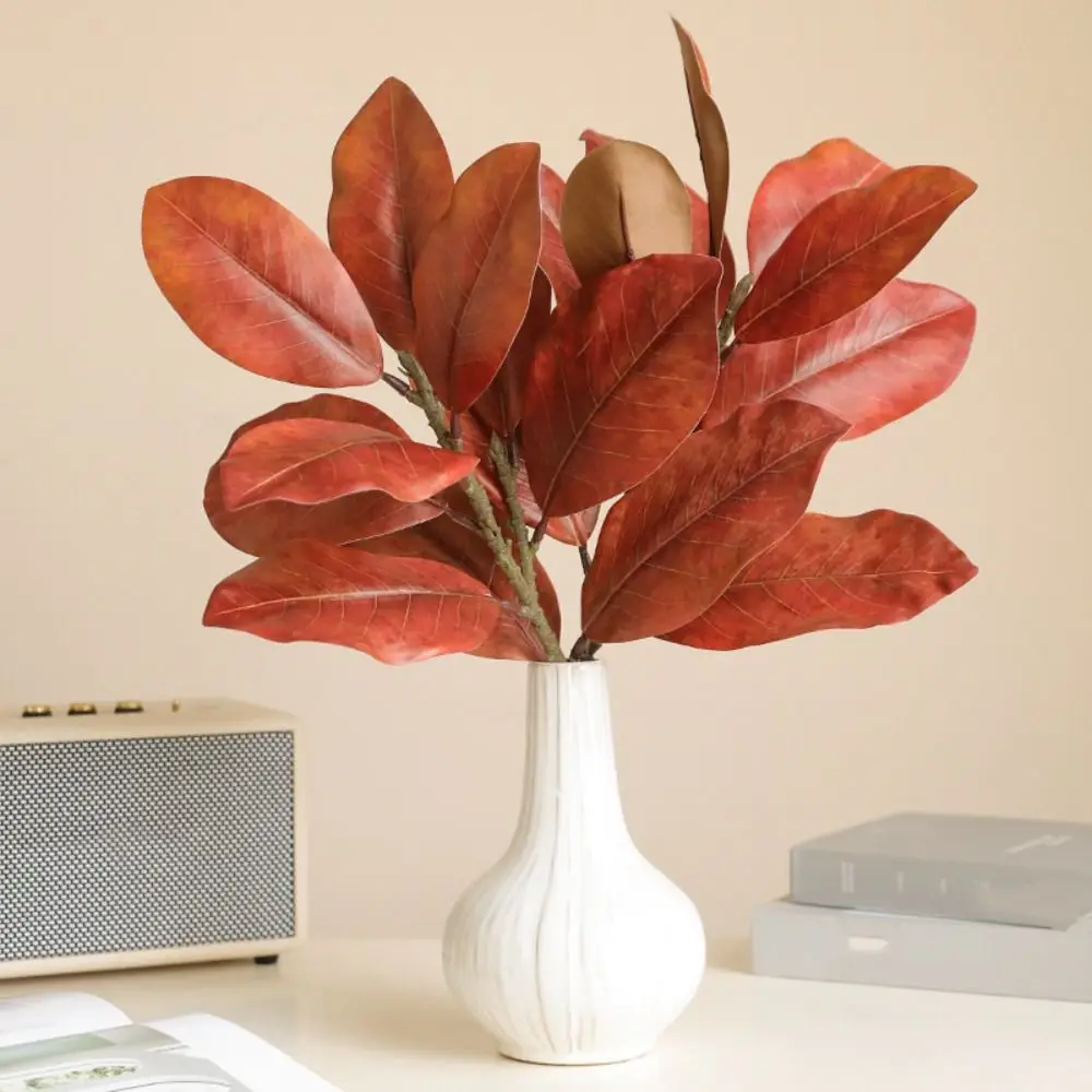 57cm Artificial Magnolia Leaf Branches Lifelike Floral Art Fake Magnolia Plant Real Touch Handmade Simulated Green Plants