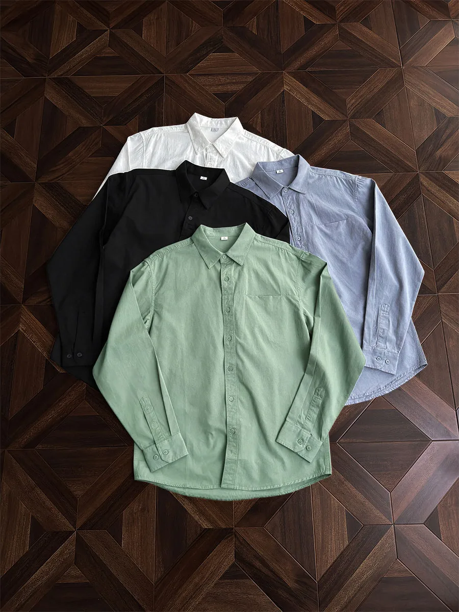 

Japanese Sle Heavyweight Simple Long Sve Men's irt Loose Casual High-End Pure Color Autumn Winter Outerwear