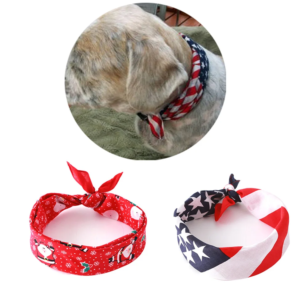 

Dog Triangular Bandana Christmas Printed American Flag Premium Cotton Fabric Cool Comfortable Pet Scarf Dog Bib Collar Saliva