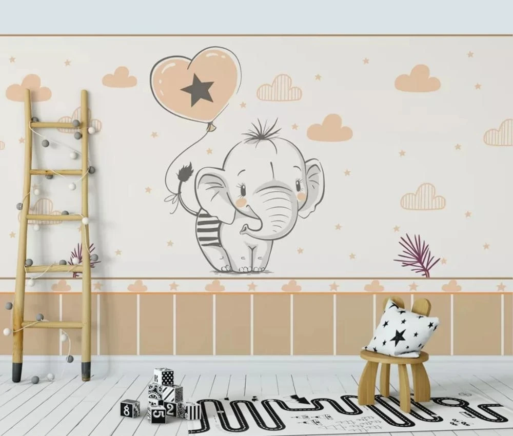Customize modern wallpaper cartoon elephant hot air balloon children room Mural Living room sofa TV background wall bedroom 8d