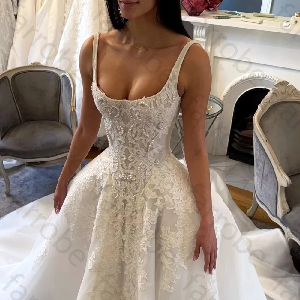 Customized Wedding Dresses Luxury Lace Dress Pearl Boat Collar Stickers Sleeveless Evening Dress High Quality Prom Party Gowns