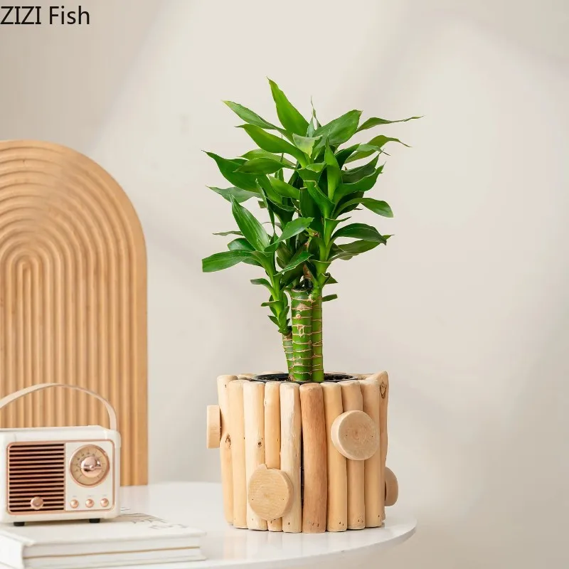 Splicing Wooden Blocks Vase Flower Pots Handicrafts Table Decoration Flowers Arrangement Floral Vases Room Aesthetic Decor