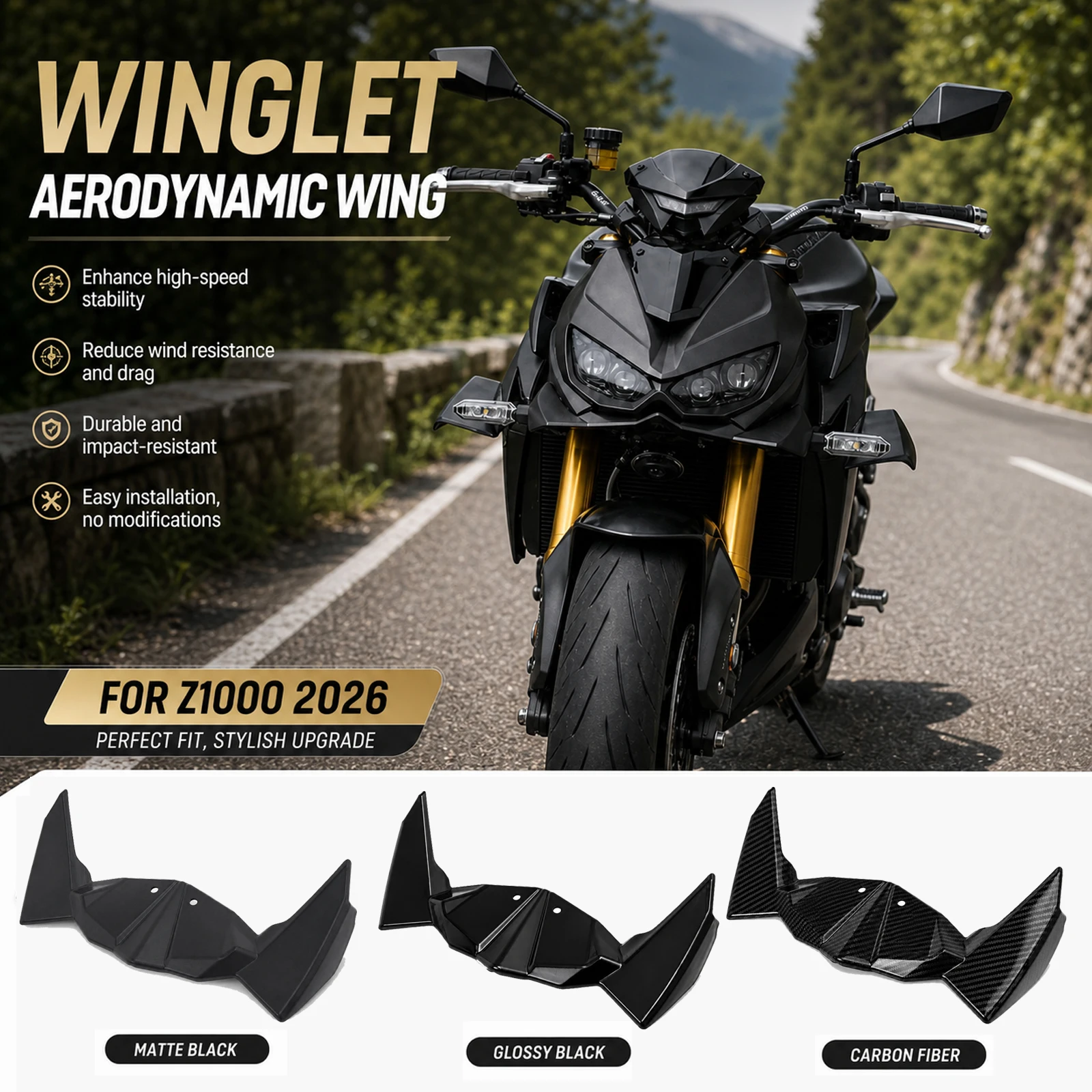 Front Lip Guide Cover For KAWASAKI Z 1000 2026 Z1000 2026 Motorcycle Downforce Winglet Aerodynamic Wing Front Spoiler