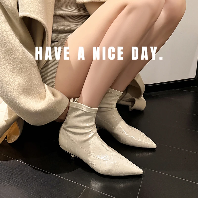 

2026, осенне-зимние женские ботильоны, 22-24,5 см, современные ботинки из эластичной микрофибры с узором угрей, узкие ботинки на молнии сзади