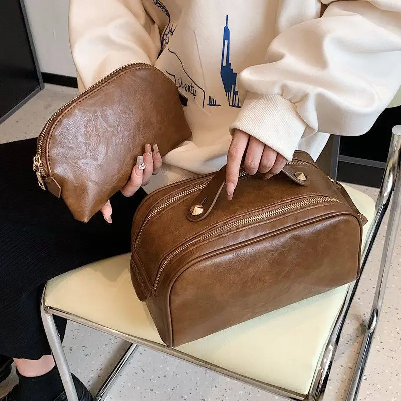 

Косметичка из текстурированной искусственной кожи, однотонная, женская, дорожная, большой вместимости, водонепроницаемая, высококачественная, портативная