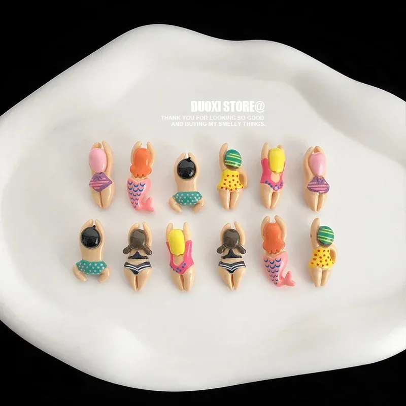 6Pcs Cute Resin Swimming Girl Mini Fridge Magnets Household Decor Lovely Magnets for Photos and Message Notes