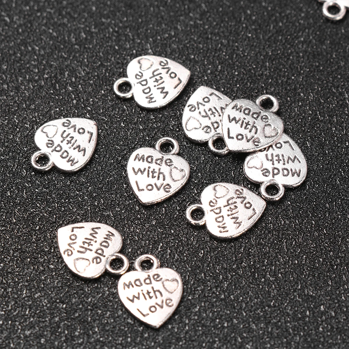 

100 Pcs Heart Shape Pendant Jewelry Accessories Vintage DIY Charm Necklace Bracelet Earrings Craft Project Gifts