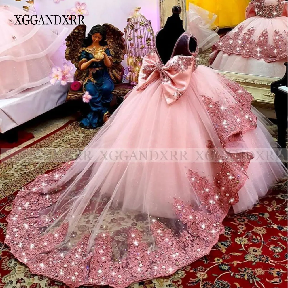 Custom Made Pink Flower Girl Dress 2024 Mini Quinceanera Birthday Party Gown Wedding Formal Pageant Daughter Sister Princess