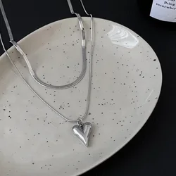 Double Layered Love Heart Pendant Necklace for Women Simple Neck Chain Jewelry Y2k Jewelry Choker Gothic Necklace for Women