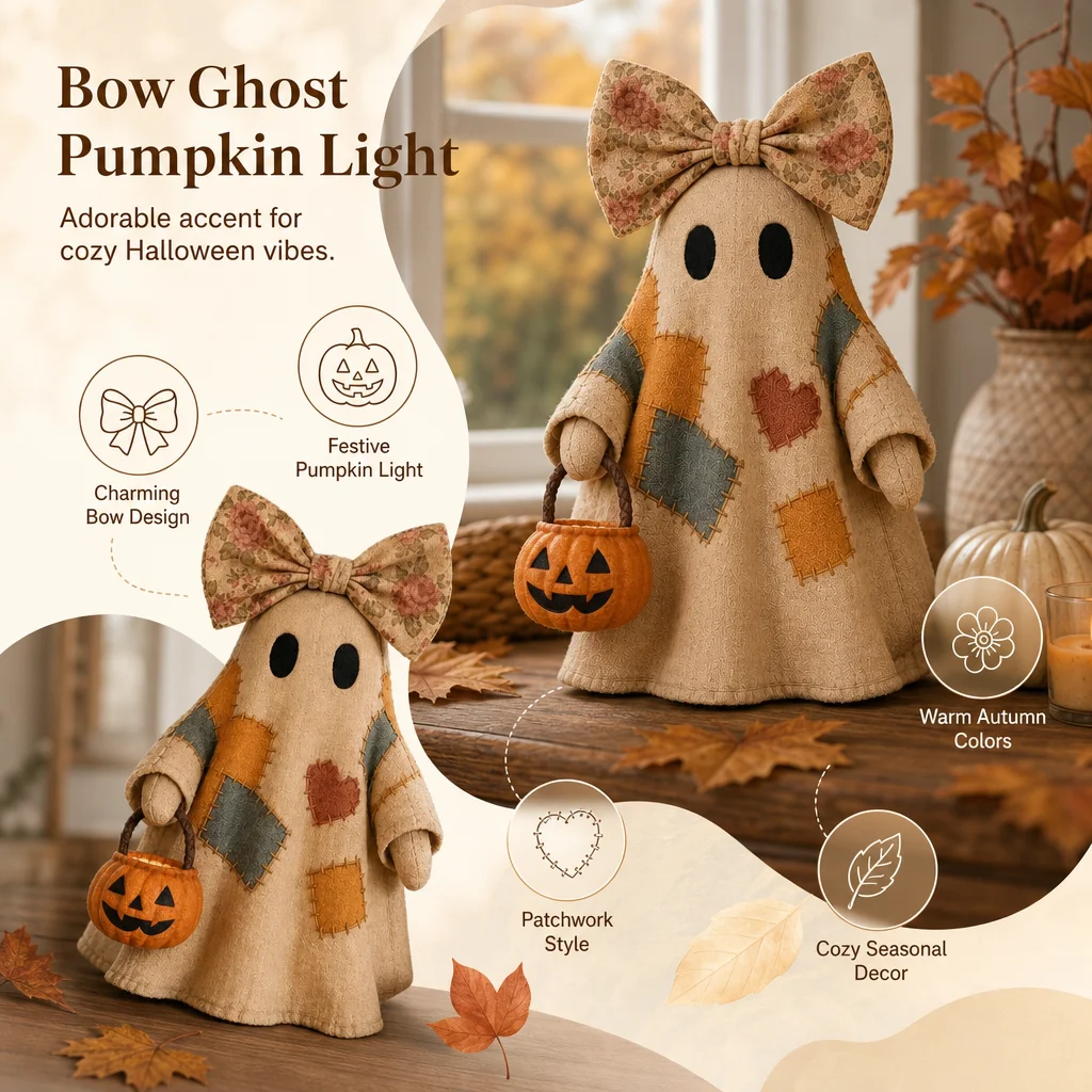 Bowknot Ghost Pumpkin Lantern Resin Halloween Decor Figurine for Party Home Desktop Holiday Gifts Creative Festive Design