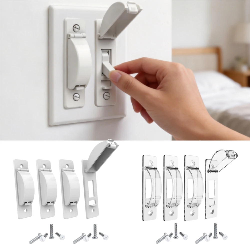 4Pcs Light Switch Guard Cover, Screw-In, Toggle Style Wall Switchs Plate Covers Protector, Keep Home Lights On or Off Position