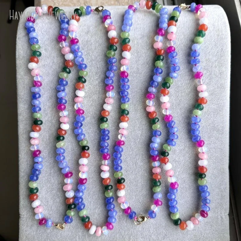 

10Pcs Handmade Bead Multicolored Gemstone Natural Stone Bohemian Boho Bead Choker Necklace Women Rainbow Y2k Jewelry