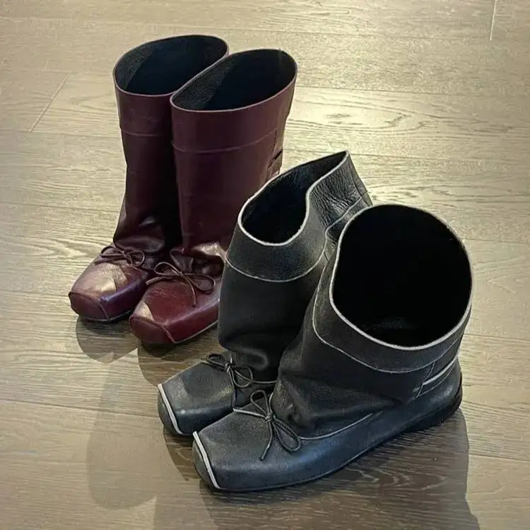 جديد إمرأة منصة حذاء من الجلد موضة السيدات سميكة وحيد جولة تو حذاء من الجلد أحذية بوت قصيرة الشتاء دراجة نارية التمهيد Bottine #2