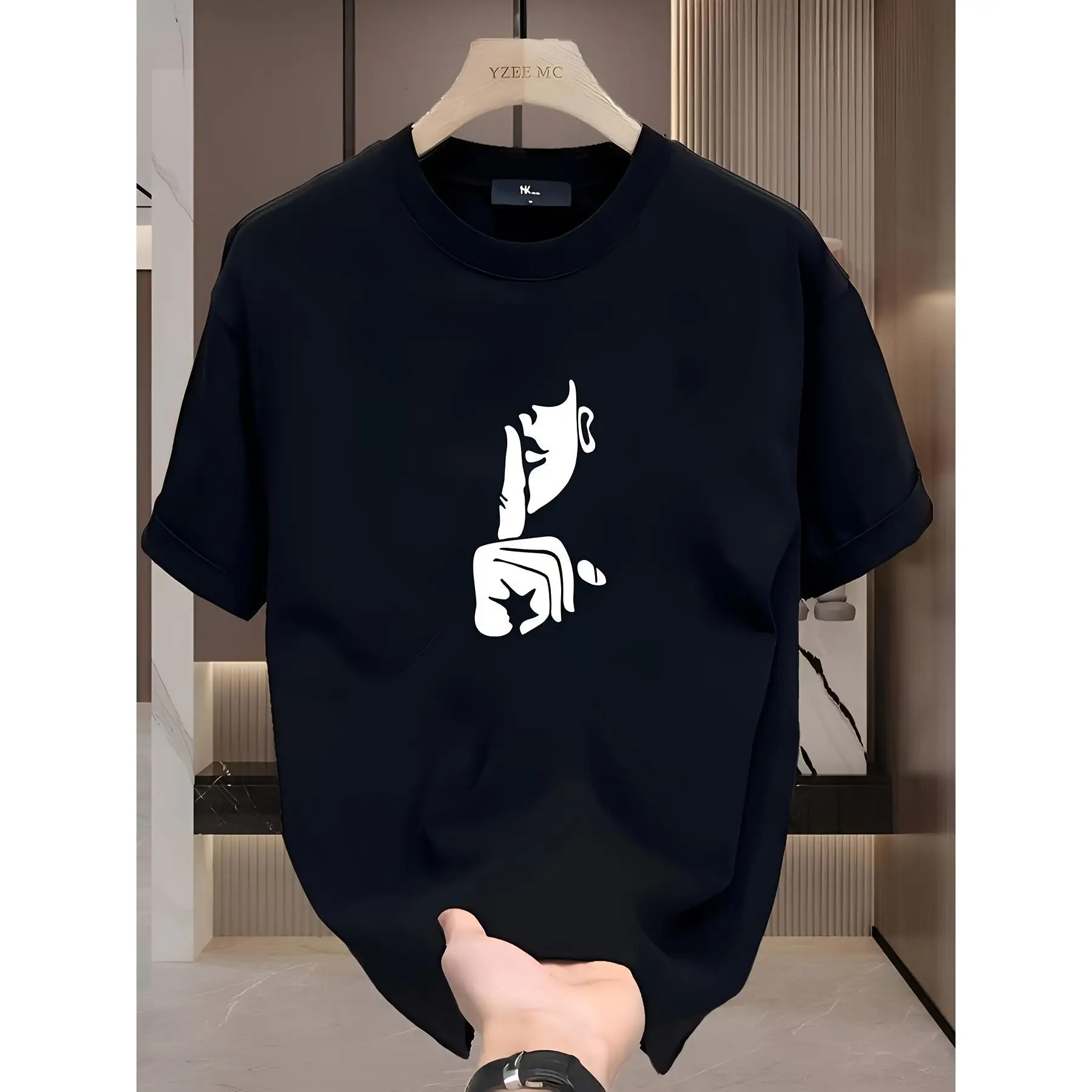 

Funny T-shirt Men Women Unisex Shhh Finger on Lips Graphic Tee Casual Short Sleeve Sarcastic Silence Top