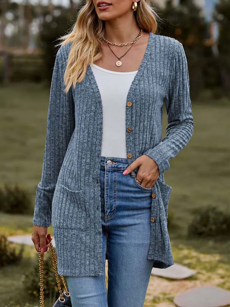 2023 Autumn Long Cardigan Women Button Up Kimono Cardigan Ladies V Neck Knitted Sweater Cardigans for Women