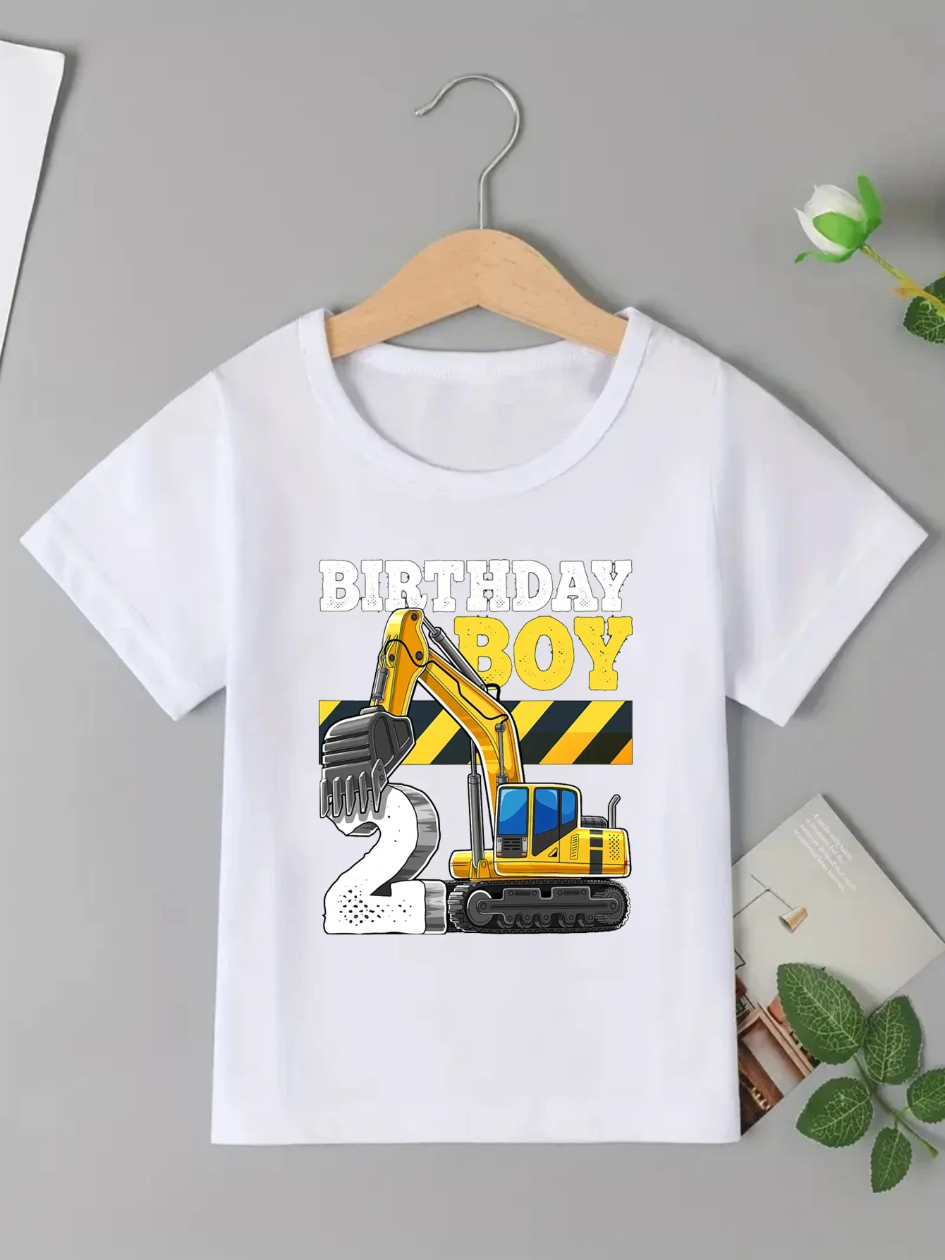 

Cool 2nd Birthday Boy Excavator Printed T Shirt Boys The Best Birthday Gift T-shirt Kawaii Kids Clothes Short Sleeve Shirt