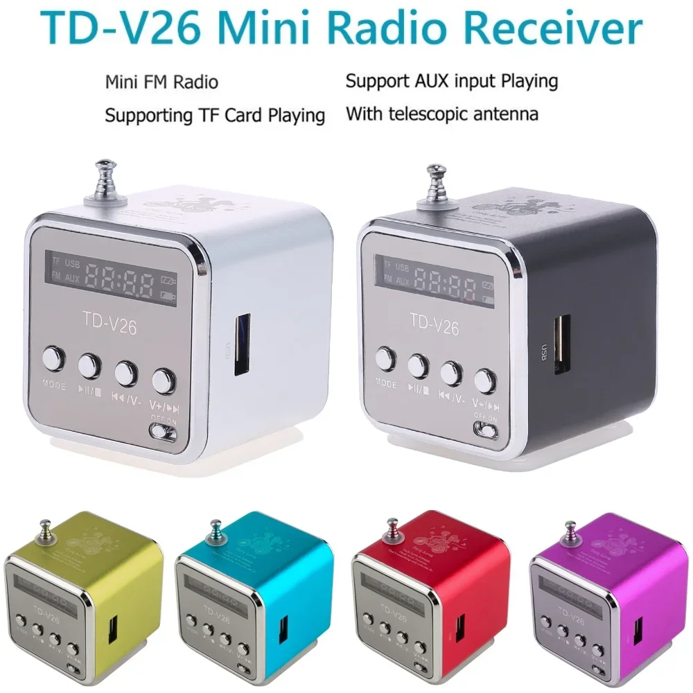 Portable TD-V26 Digital FM Radio Wireless Speaker Mini FM Radio Receiver 1.0 inch LCD Display MP3 Player 87.5~108MHz Support TF