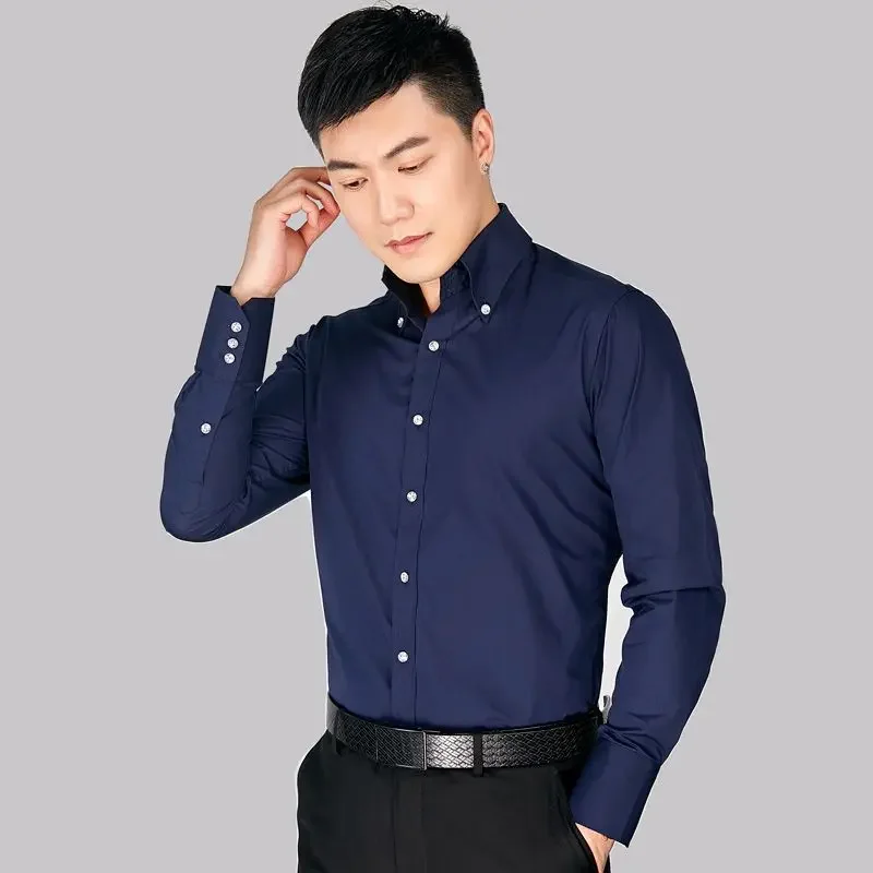 Classic Men\'s White Shirt for Formal or Casual Occasions - Non Iron Long Sleeve Wrinkle Resistant Suit Shirt Black Navy Blue Red