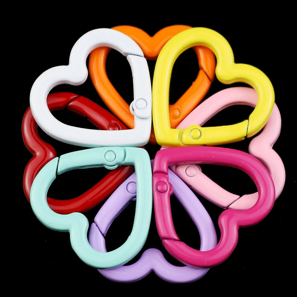 25*26mm 2/5/10pcs Candy Color Zinc Alloy Heart-Shaped Spring Buckle Round Opening Keychain For Jewelry Making DIY Accessories