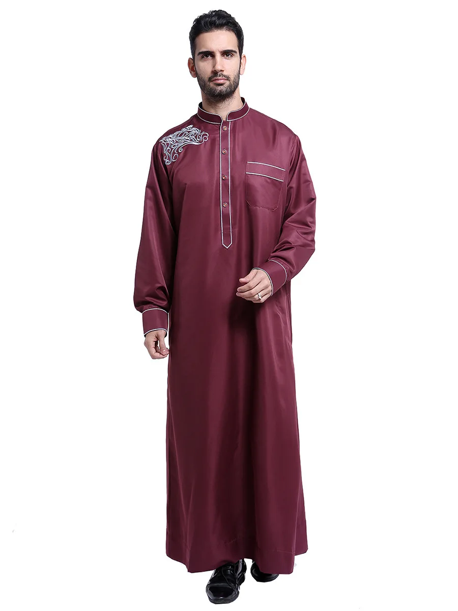 Men Dishdasha Muslim Long Sleeve Dress Daffah Thobe Jubba Saudi Arab Thoub Kaftan Islamic Clothing Robes Abaya Dubai Middle East