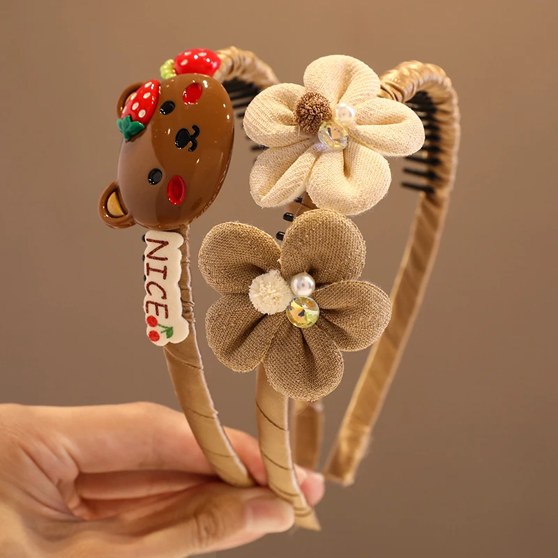 Girls Cute Coffee Color Cartoon Flower Bow Ornament Headbands Headwear Children Lovely Hair Hoop Hairbands Kids Hair Accessories