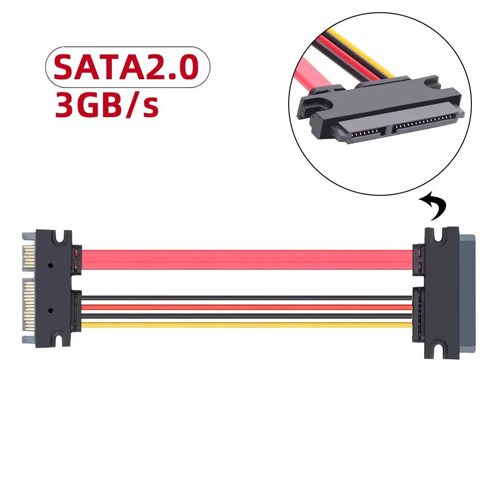 22Pin SATA Up Down Angled Cable Male to Female 7+15 Pin Serial ATA SATA Data Power Combo Extension Cable Connector Conterver