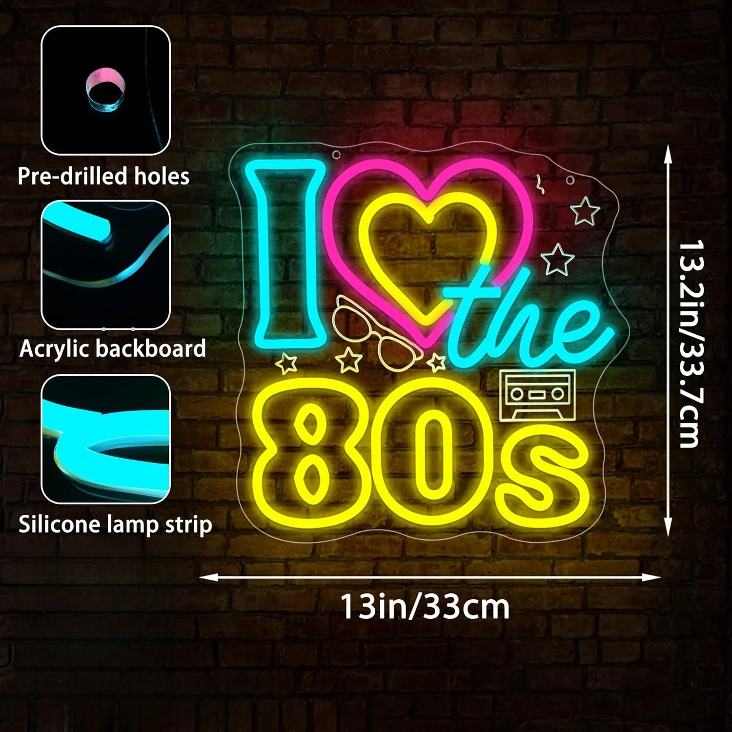 I Love The 80's Neon Sign Dimmable USB 80's Theme LED Neon Light for Bedroom Living Room Party Man Cave Wall Decor Holiday Gift