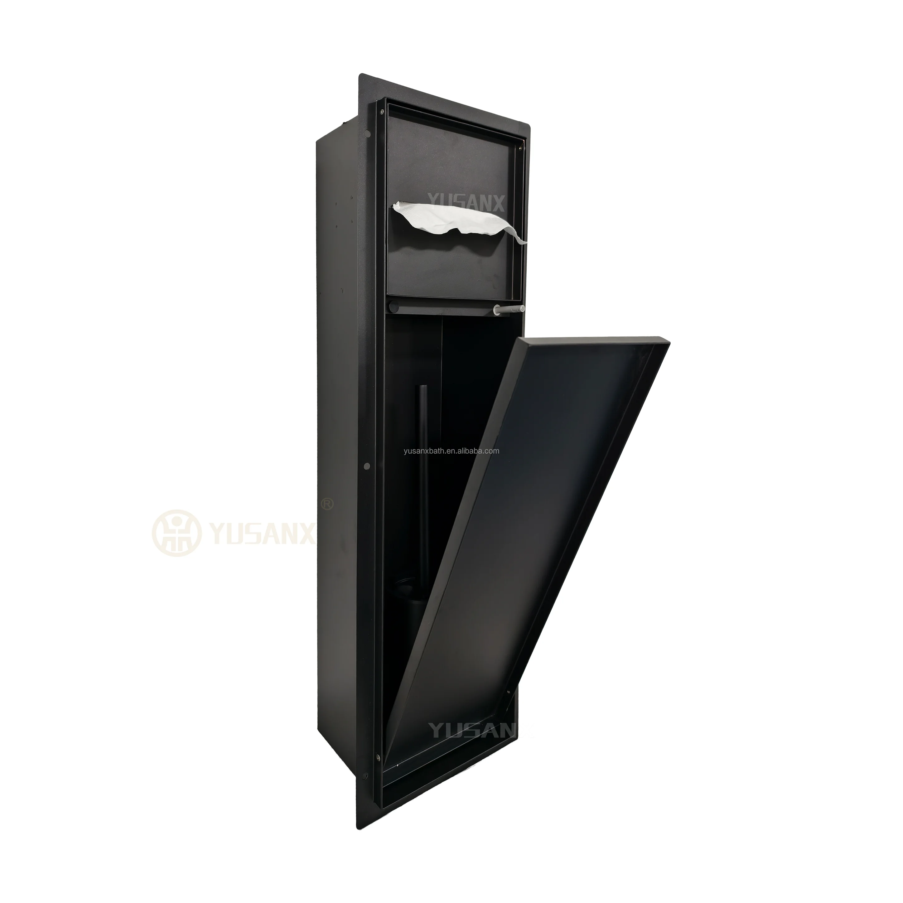 Luxury Modern Stainless Steel 304 Toilet Brush Niche and Tissue Paper Dispenser Hidden Recessed Accessory for Hotels Bathrooms
