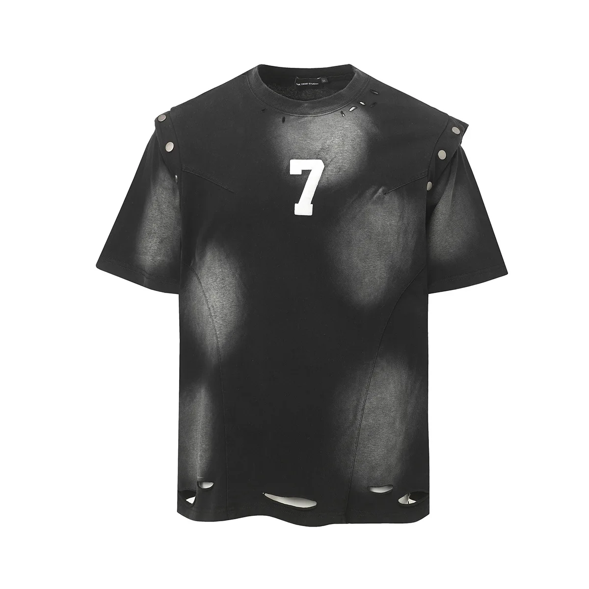 Men's High Street Ripped Tie Dye T Shirt Fashion Streetwear Destroyed Tees Sleeve Removable Vintage Tops Summer Washed Tshirt