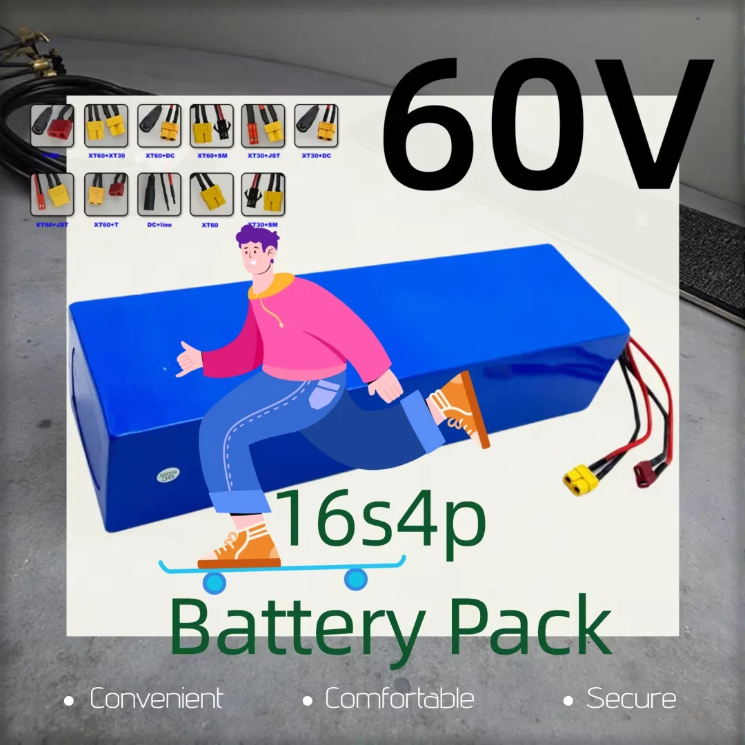 New Full Capacity Power 18650 Lithium Battery 60V 15000Mah Lithium 16S4P Battery Pack Suitable for 250-2000W