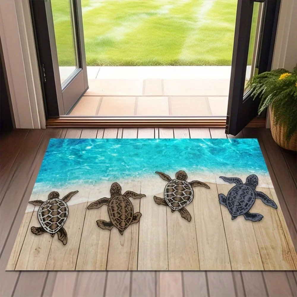 VIKAMA Coastal Sea Turtle Welcome Doormat, Non-Slip Durable Rug for Indoor Outdoor Patio Bathroom Home Decoration