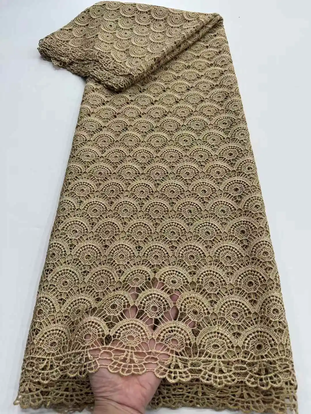 LACE Nigerian Sequins Water Soluble Lace Fabrics 2025 High Quality African 5Yards Guipure Cord Lace for Women Dress Sew-Ruf