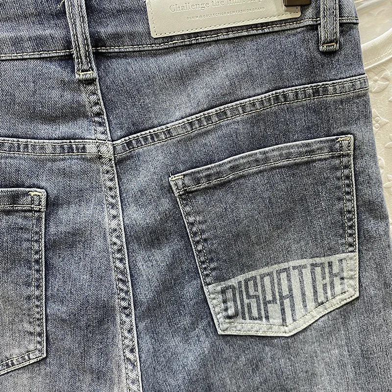 Ripped denim shorts for men2024summer new fashion printed Pu Shuai all-match loose straight casual high-end cropped pants