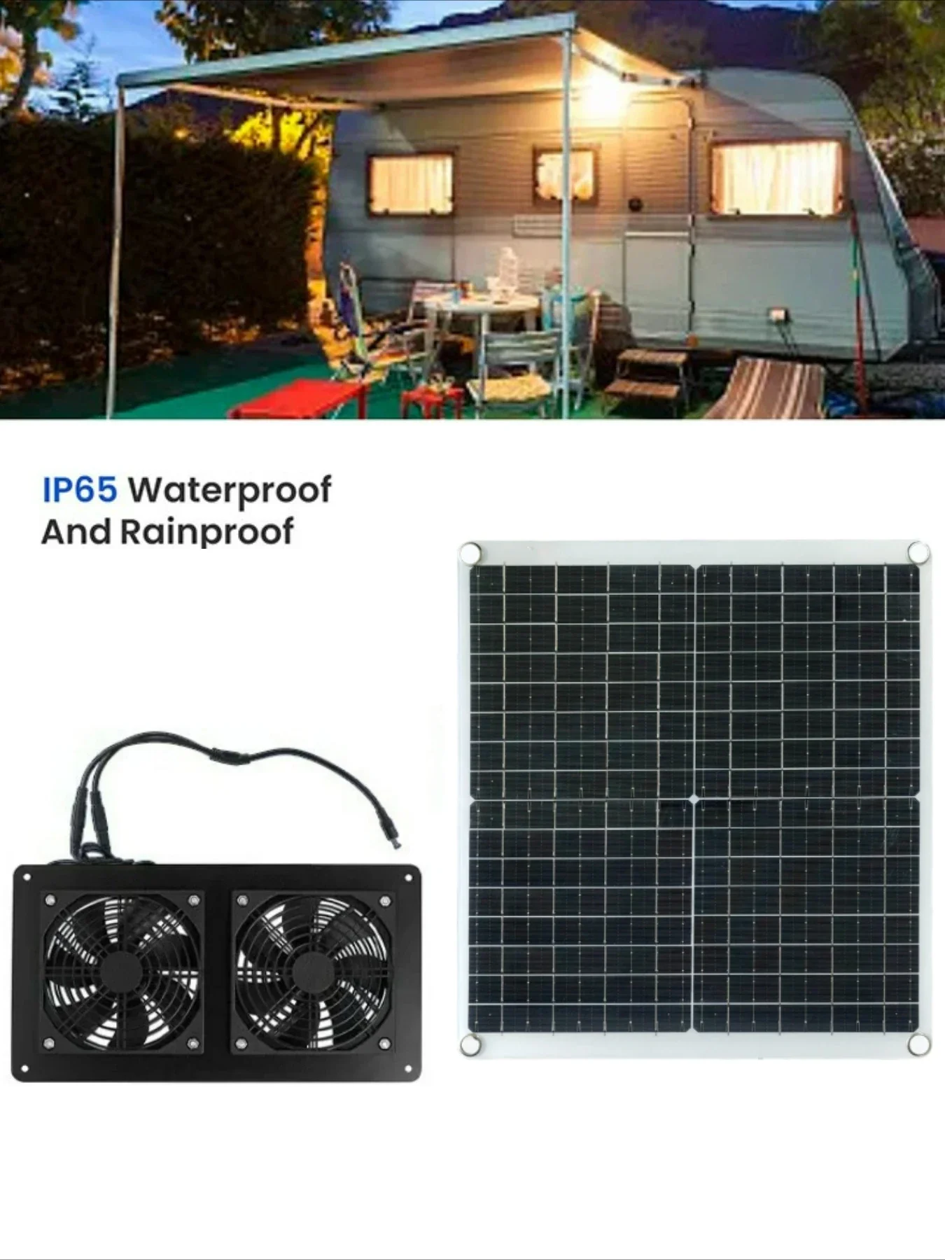 20W 30W High Output Monocrystalline Solar Panel IP65 Dual Exhaust Waterproof Fan RV Camper Greenhouse Chicken Coop Pet House