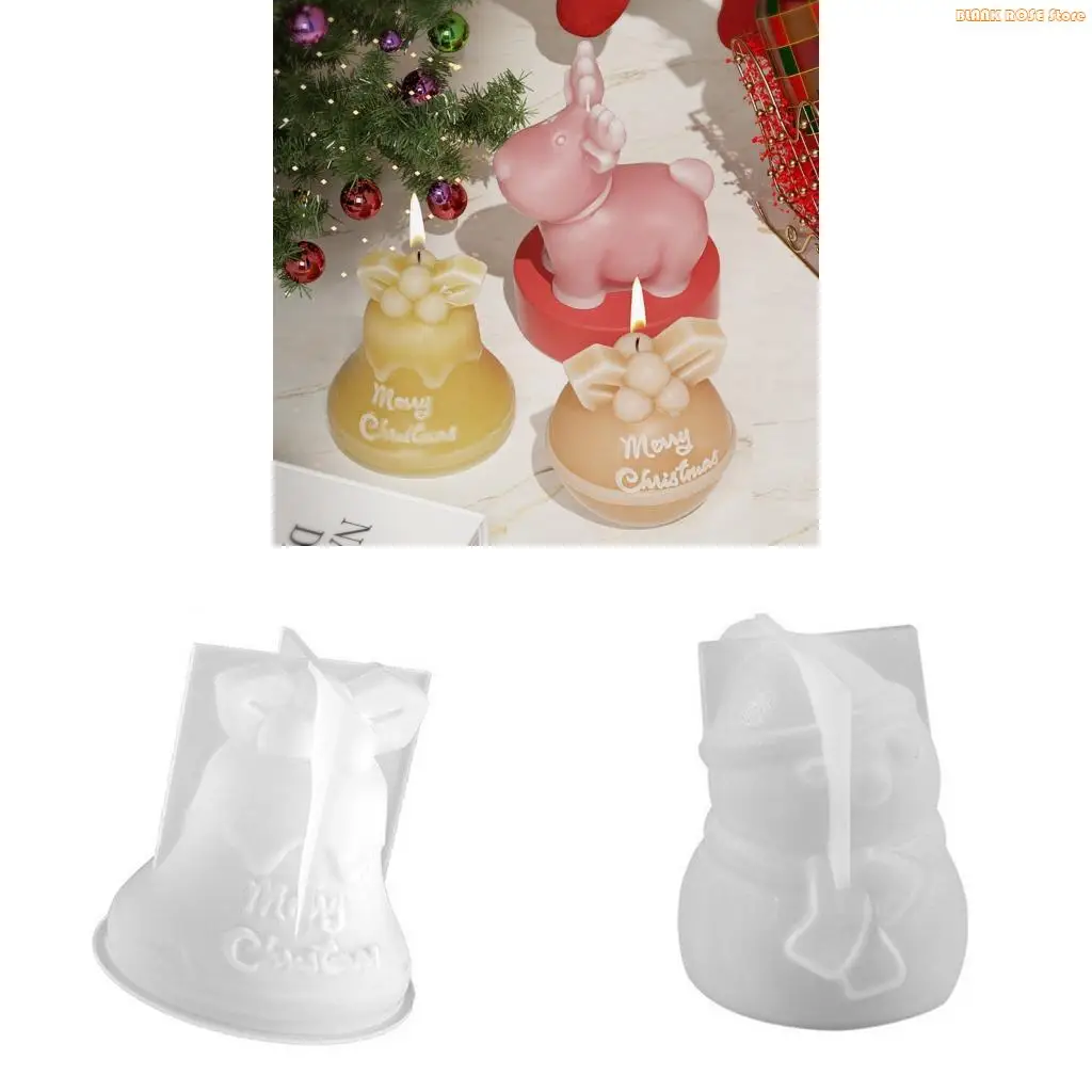 K1AE Christmas Silicone Mould for Candle Making Reindeers Snowman Craft Decorations