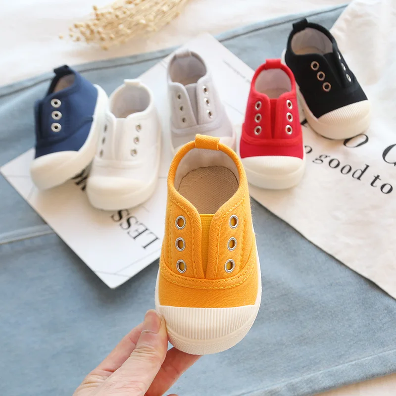 Zapatos de lona para niños y niñas, zapatillas deportivas de tenis con cordones, informales, color rojo y amarillo