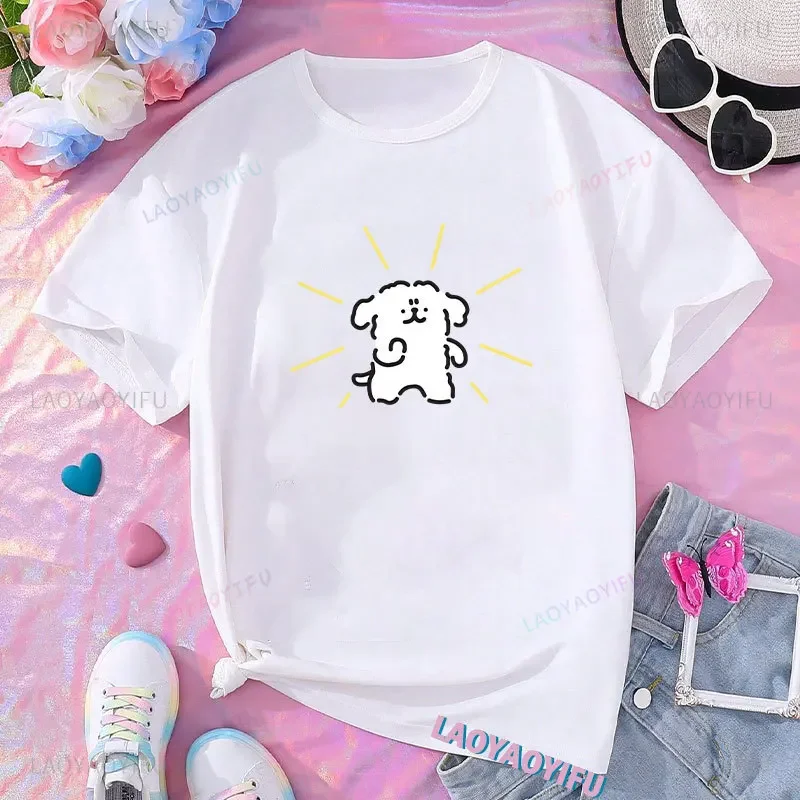 Kawaii Cartoon Dog Printed T-shirt Maltese Line Puppy Women Man Couple Cotton Shirt Girlfriend Boyfriend Birthday Gift Camisetas