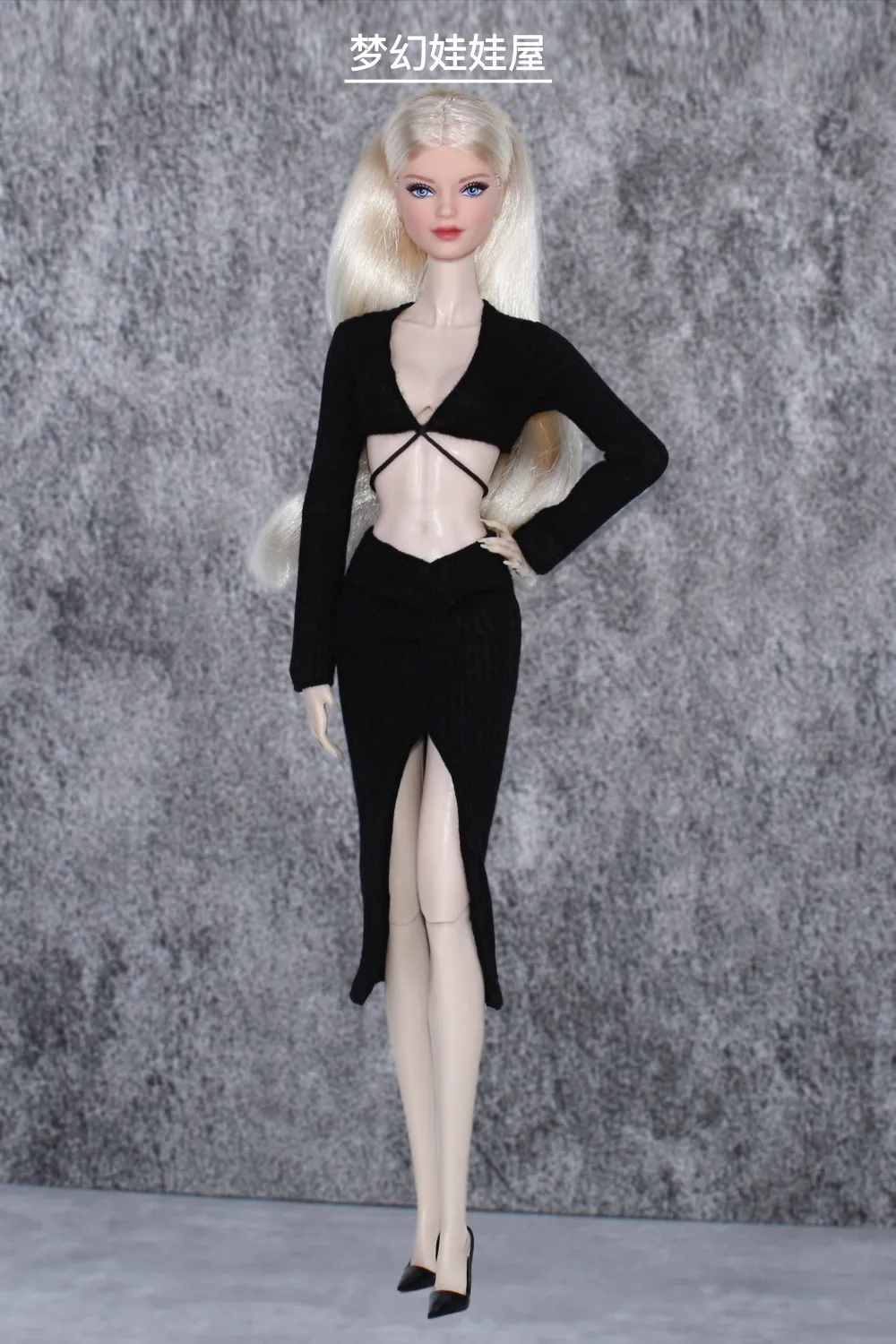 Black clothes set / knitted long sleeve top + skirt / handmade doll clothing fashion sexy outfit For 1/6 Xinyi FR ST Barbie Doll