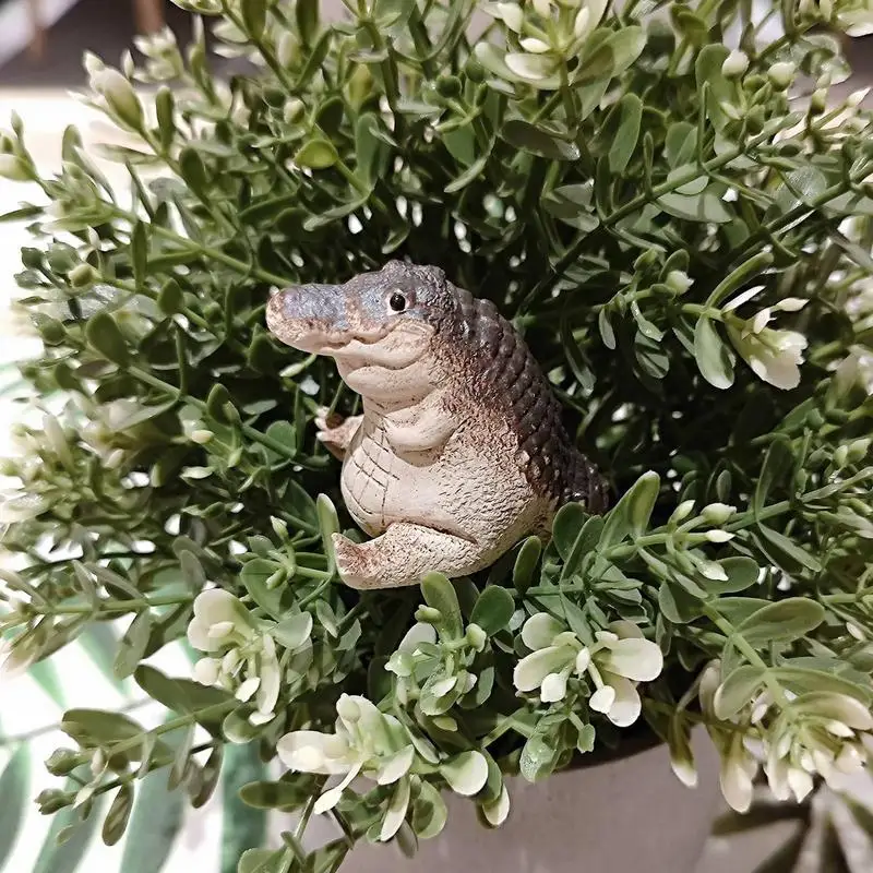 Estatuetas de animais Jacaré Figura, Ornamento Chubby Animal, Resina Jardim Crocodilo Decoração, Pátio Arte, Varanda