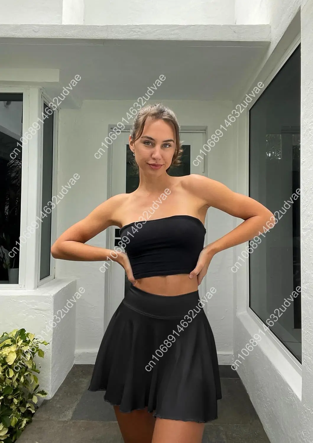Women Mini Skirts 2 in 1 Flowy Basic Versatile Stretchy Flared Casual A-line Skirt with Pockets